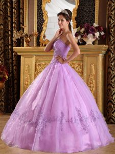 Appliques Accent Floor Length Lavender Quinceanera Dress Organza