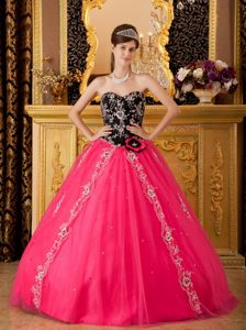 Appliques Accent Quinceanera Gown Dresses in Black and Hot Pink