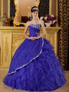 Appliqued and Ruffled Royal Blue Quinceanera Gown Dresses 2014