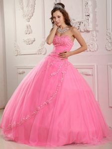 Rose Pink Tulle Sweetheart Quinceanera Dresses with Appliques 2013