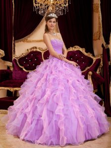 Ruched Lavender Quinceanera Dresses with Beading and Puffy Ruffles