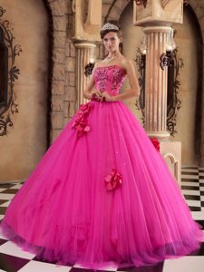 Flowers and Beading Accent Quinceanera Dresses in Hot Pink 2013