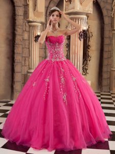 Hot Pink Strapless Beaded Organza Sweet 15 Dresses in Farnborough