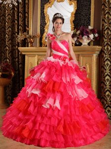 Red One Shoulder Layered Organza Quinceanera Dress in Belfast