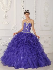 Purple Satin and Organza Quinces Dresses with Apliques in Belfast