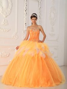 Orange Beaded Satin and Tulle Quinceanera Gown in Farnborough