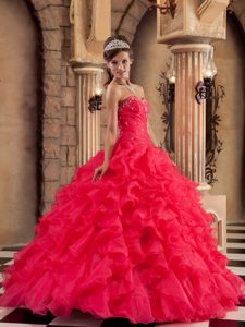 Red Sweetheart Layered Ruffles Organza Quinceanera Dress in Newry