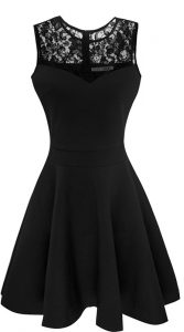 Deluxe Scoop Black A-line Lace Evening Dress Zipper Satin Sleeveless Tea Length