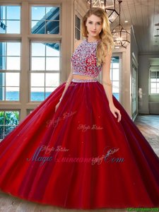 Red Quinceanera Dresses Scoop Sleeveless Backless