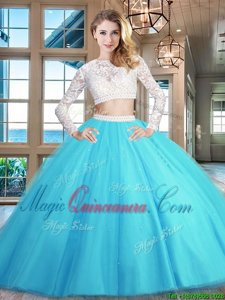 Lovely Scoop Long Sleeves Beading and Lace Zipper 15th Birthday Dress