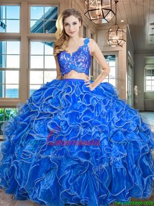 Suitable Lace and Ruffles Sweet 16 Dresses Blue Zipper Sleeveless Asymmetrical