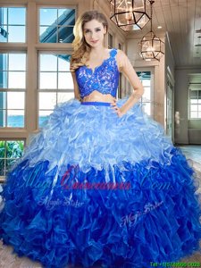 Sleeveless Lace and Ruffles Zipper Quinceanera Dress