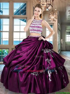 Scoop Fuchsia Backless 15th Birthday Dress Beading and Appliques and Pick Ups Sleeveless Floor Length
