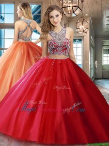 Colorful Scoop Sleeveless Brush Train Criss Cross With Train Beading and Appliques 15 Quinceanera Dress