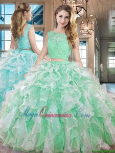Stylish Bateau Sleeveless Organza Vestidos de Quinceanera Lace and Ruffles Lace Up