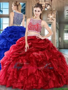 Wine Red Sleeveless Floor Length Beading and Ruffles and Pick Ups Side Zipper Sweet 16 Dress