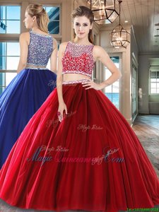 Floor Length Wine Red 15th Birthday Dress Bateau Sleeveless Side Zipper
