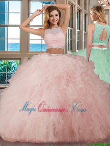 Scoop Sleeveless Beading and Ruffles Backless Quinceanera Gowns