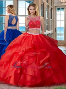 Extravagant Red Scoop Neckline Beading Sweet 16 Dress Sleeveless Zipper