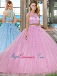 Chic Lilac Scoop Zipper Beading 15 Quinceanera Dress Court Train Sleeveless