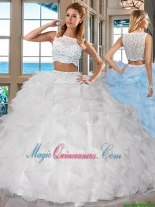 Stunning White Sleeveless Organza Side Zipper Quince Ball Gowns for Military Ball and Sweet 16 and Quinceanera