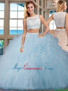 Comfortable Light Blue Sleeveless Tulle Side Zipper Sweet 16 Dress for Military Ball and Sweet 16 and Quinceanera