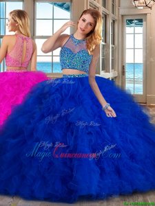Fantastic Sleeveless Brush Train Lace Up With Train Beading and Ruffles Sweet 16 Quinceanera Dress
