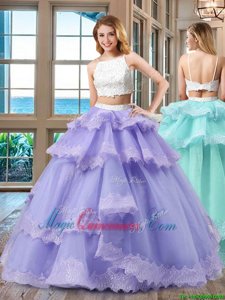 Straps Straps Backless Floor Length Lavender Quince Ball Gowns Tulle Sleeveless Beading