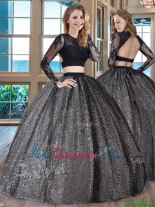 Dramatic Scoop Long Sleeves Tulle Quinceanera Gowns Appliques Backless