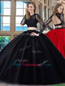 Luxurious Scoop Long Sleeves Backless Floor Length Appliques Quinceanera Dresses