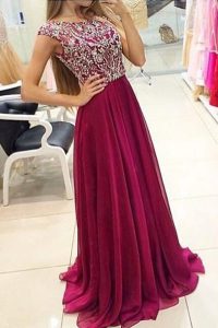 Dazzling Cap Sleeves Sweep Train Beading Zipper Mother Of The Bride Dress