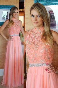 Fashion Pink Sleeveless Chiffon Zipper Mother of the Bride Dress for Prom and Party