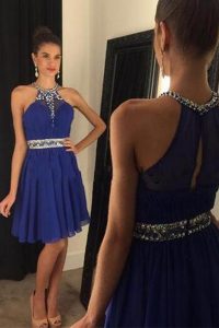 Scoop Royal Blue Sleeveless Chiffon Zipper Mother Of The Bride Dress for Prom and Party