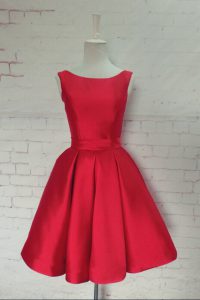 Nice Red Sleeveless Knee Length Bowknot Backless Mother Of The Bride Dress