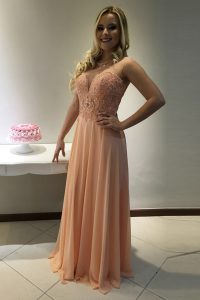 Clearance Sweep Train A-line Mother of Groom Dress Peach Scoop Chiffon Sleeveless With Train Zipper