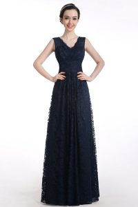 Black Chiffon Zipper Homecoming Dress Sleeveless Floor Length Lace