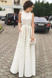 Custom Design Scoop Floor Length White Mother Of The Bride Dress Lace Sleeveless Pleated
