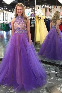 Excellent Scoop Lavender Tulle Backless Sleeveless Floor Length Beading