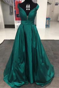 Hot Sale Off the Shoulder Teal Sleeveless Pleated Zipper Mother Of The Bride Dress