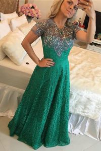 Comfortable Scoop Green Short Sleeves Lace Zipper Mother of Bride Dresses for Prom