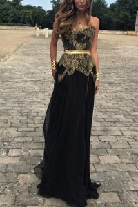 Floor Length Black Mother Of The Bride Dress Chiffon Sleeveless Lace and Appliques