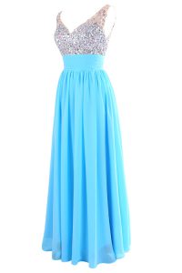 Wonderful Chiffon Sleeveless Floor Length Evening Dress and Beading