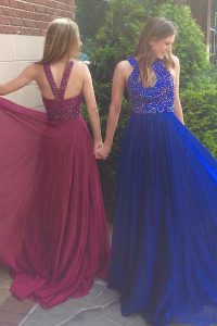 Discount Scoop Royal Blue Side Zipper Mother Of The Bride Dress Beading Sleeveless With Train Sweep Train