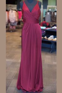 Stunning Sleeveless Floor Length Ruching and Pleated Zipper Mother of Bride Dresses with Burgundy