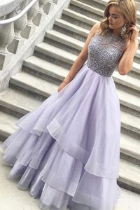 Hot Selling Scoop Sleeveless Floor Length Beading Zipper Mother of the Bride Dress with Lavender