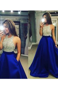 Blue Backless Halter Top Beading Mother Of The Bride Dress Chiffon Sleeveless