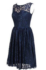 Scoop Navy Blue Sleeveless Lace Zipper Mother Of The Bride Dress for Prom and Party