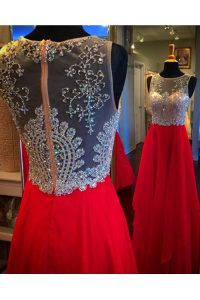 Custom Design Red Scoop Neckline Beading Mother Of The Bride Dress Sleeveless Zipper