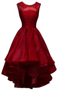 Bateau Sleeveless Mother Of The Bride Dress High Low Beading Wine Red Organza
