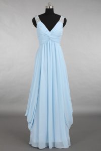 Stylish Light Blue V-neck Zipper Beading Prom Dress Sleeveless